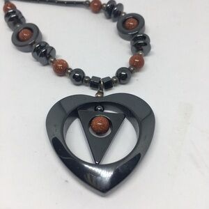 𝅺HEMATITE & goldstone necklace heart pendant